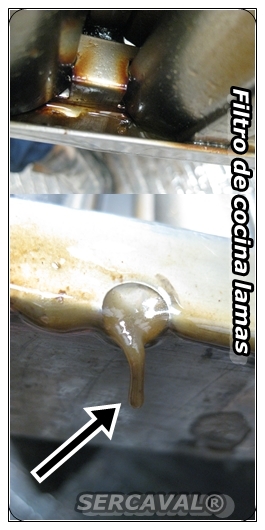 En este filtro de cocina se han obstruido los orificios o agujeros que facilitan el drenaje del aceite condensado al vierte grasas de la campana extractora
